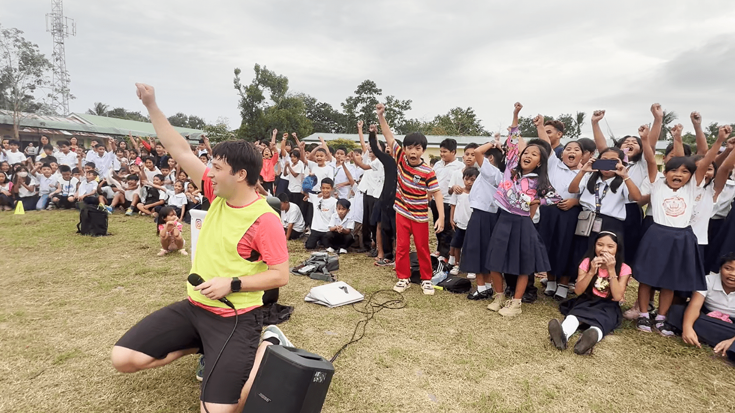 Children cheering during the performance