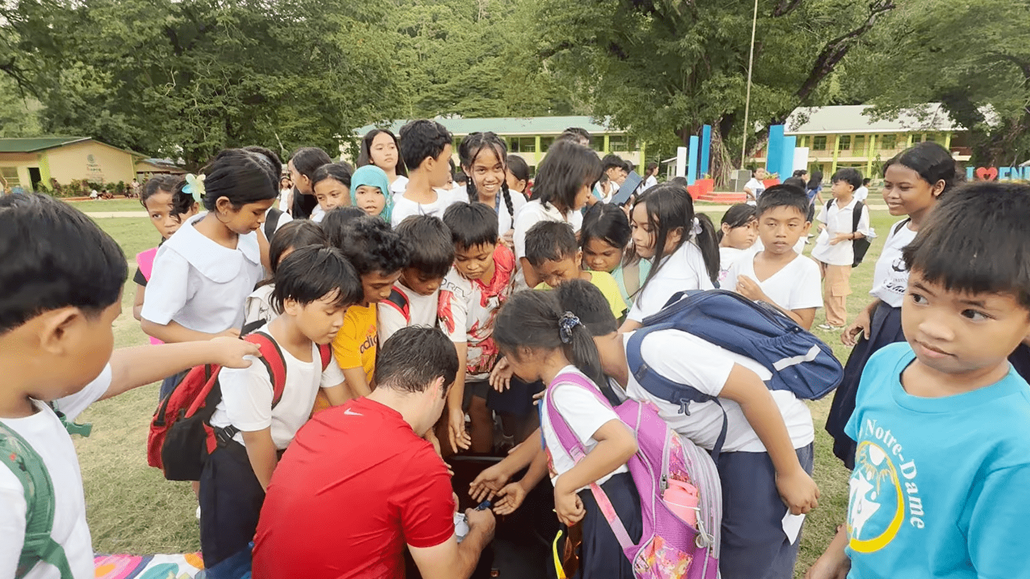 Sharing a moment on the school field